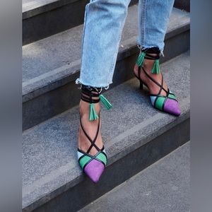 Suede “Aqua-Purple-Green” Color 8 Size “Pumps/Pointed Toe” Sandal - Multi-Color